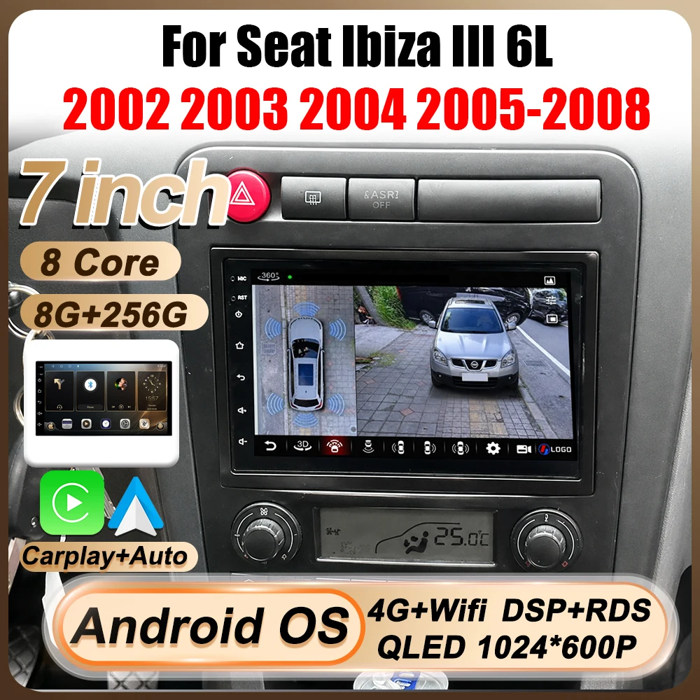 Radio para Auto de 7 Pulgadas con Android 16 para Seat Ibiza III 6L 2002 2003 2004 2005-2008, GPS, Navegador, Pantalla Táctil, Carplay, Bluetooth 1