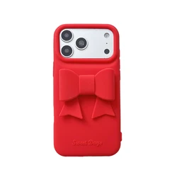 Chic 3D Bowknot Shockproof Silicone Phone Case - Sweet Bow Design - iPhone 12 Pro Max (Red)