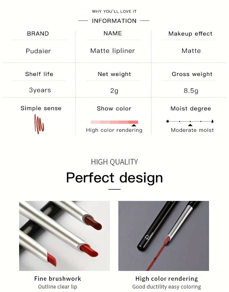 Waterproof Matte Lipliner Pencil Red Contour Tint Lipstick Long Lasting Non-stick Cup Moisturising Lips Makeup Cosmetic 10