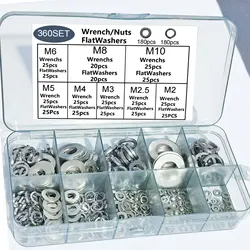High - Quality 360PCS Stainless Steel Flat Washers - Durable Metal Gaskets & Spacers (360set Flat Washer)