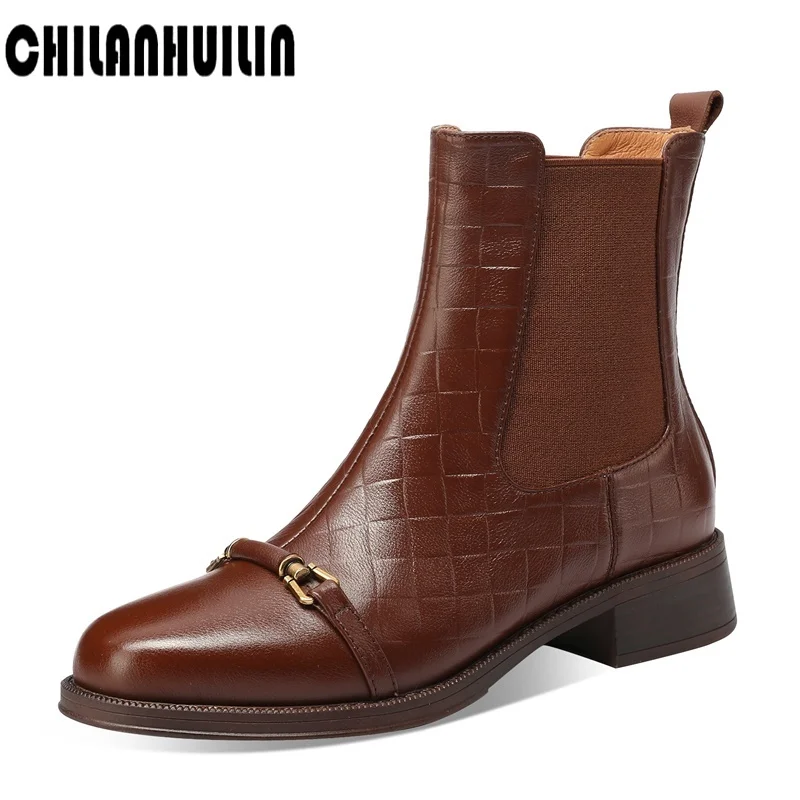 

thick heel ladies street shoes sweet lady cow leather ankle boots platform boots women autumn winter boots woman booties mujer