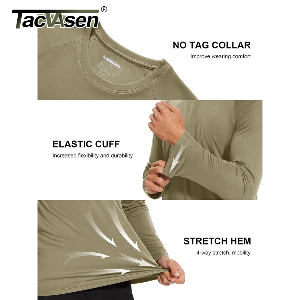 TACVASEN 남성용 UPF 50 + 자외선 차단 티셔츠, 빠른 건조, 긴 소매 운동 티셔츠, 퍼포먼스 스포츠 티셔츠, 티 탑
