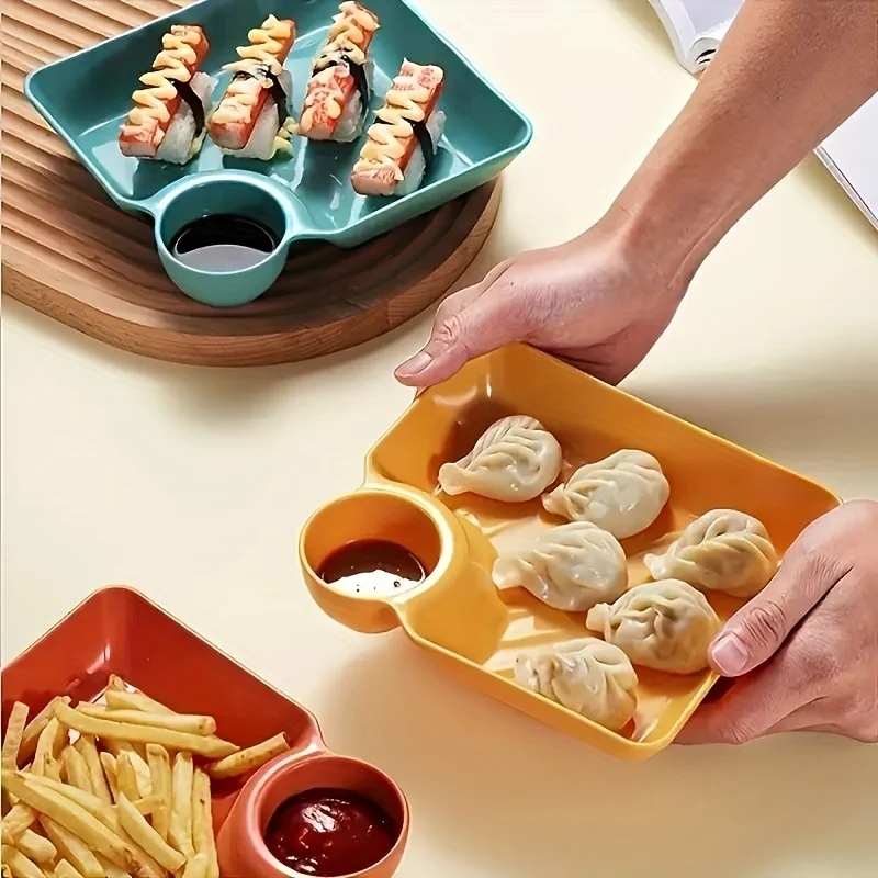 

Dumpling Plate Sushi Dish PP Grid Plate Sushi Dessert Fruit Plate Tray Tableware Household Square Tray Sauce Separation Tabware