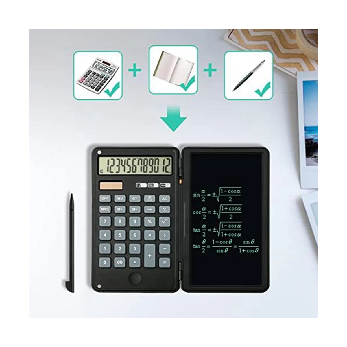 지울 수 있는 테이블 계산기, 12 자리 디스플레이 데스크 계산기, 태양 전지 듀얼 파워 포켓 계산기, 블랙