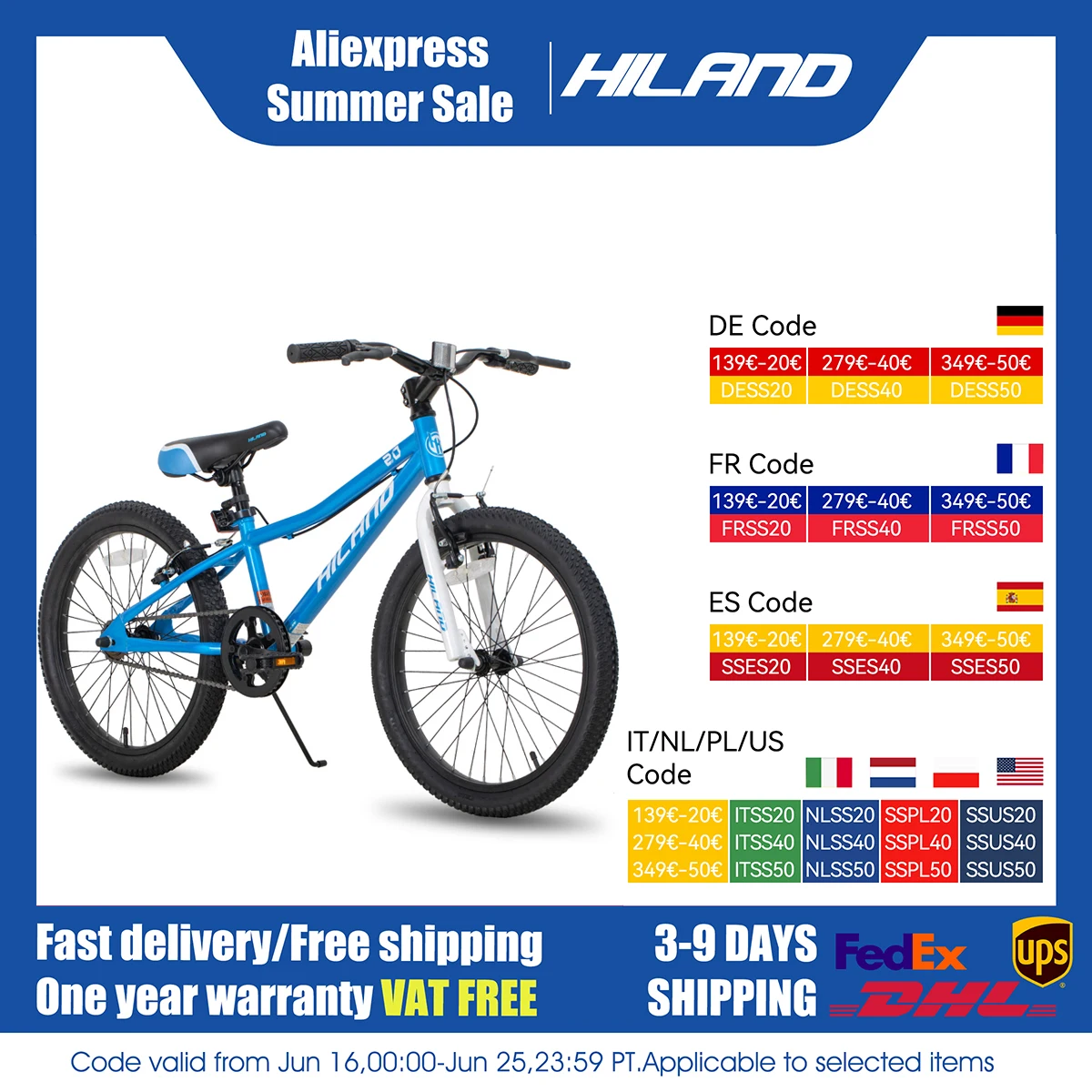 Hiland-VTT pour enfants de 20 pouces, pour garçons et filles, à vitesse unique, avec support de déclinaison