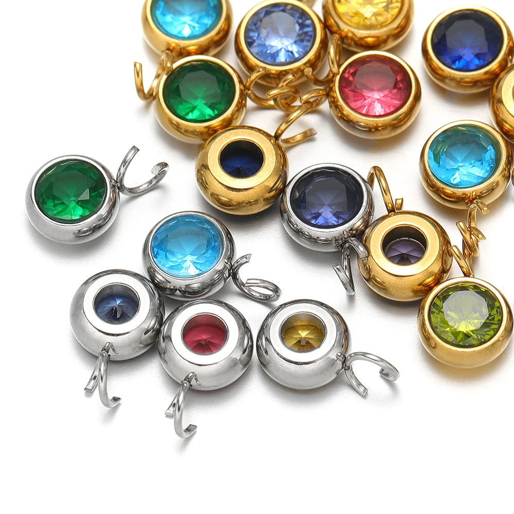 20pcs Stainless Steel Colorful Birthstone Charm 12 Months