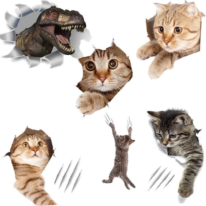 Toilet Stickers 3D Cat Vivid Wall Sticker Fashion Lovely Animal Pvc Waterproof Decal For Bathroom Toilet Kicthen Decorative
