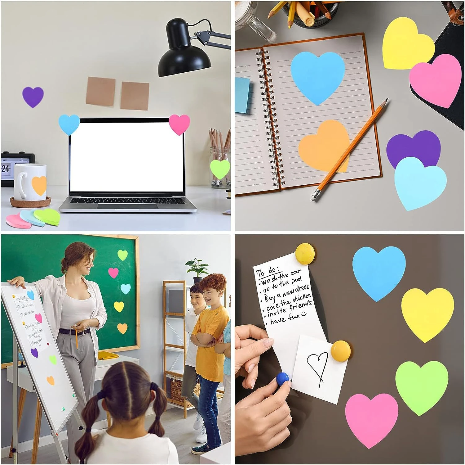 240 페이지 8 색 사랑 모양 스티커 메모 패드 할 일 목록, 접착식 메모장 저널 플래너 스티커, 사무용품