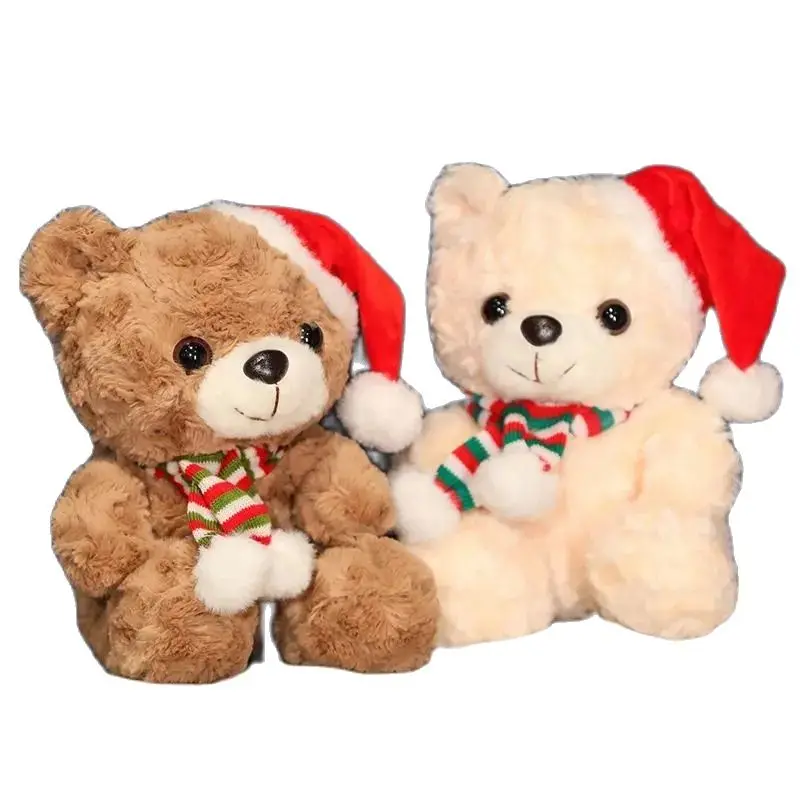 25CM Cute Bear Plush Toy Christmas Dress Up Teddy Bear Scarf Hat Dress Up Comfort Doll To Give Children Birthday Gifts