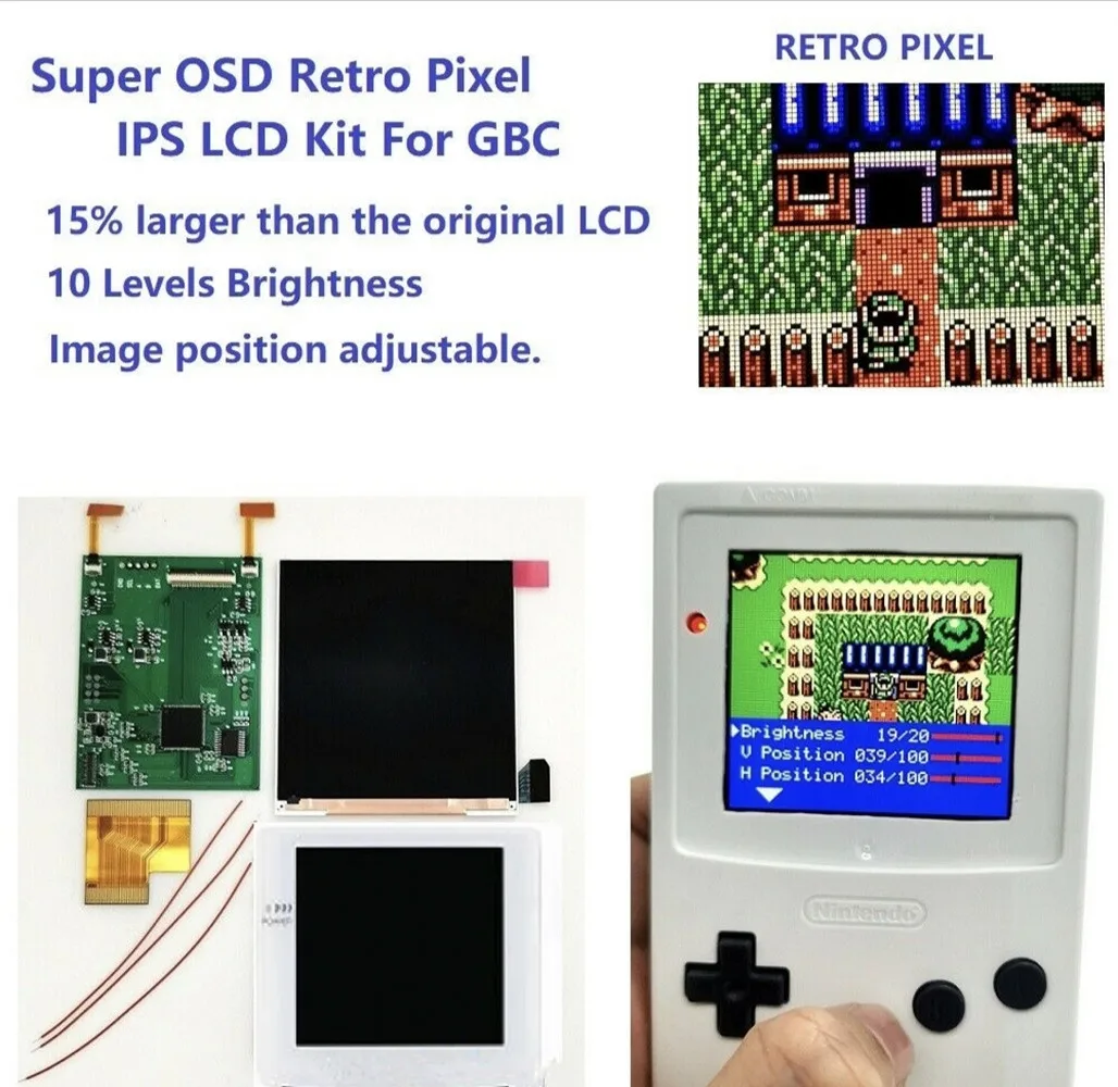 White Glass Len Super OSD Q5 Version RIPS LCD Screen Kit With Pre-cut Clear White Housing Shell Case For Game Boy Color GBC