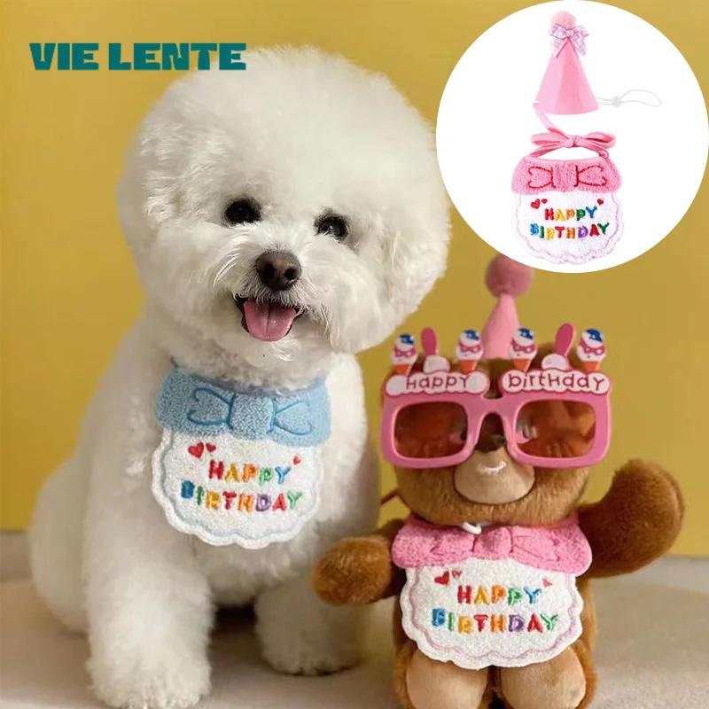 Make Your Pet's Birthday Special with This Pet Birthday Hat Scarf Set Adjustable Cat/Dog Supplies Mini pet birthday set