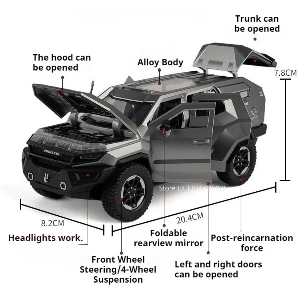 1:24 레즈바니 벤지런스 세이버투스 장갑 오프로드 자동차 모델 장난감 금속 다이캐스트 사운드 라이트 충격 흡수 후진 기능 포함 남아용