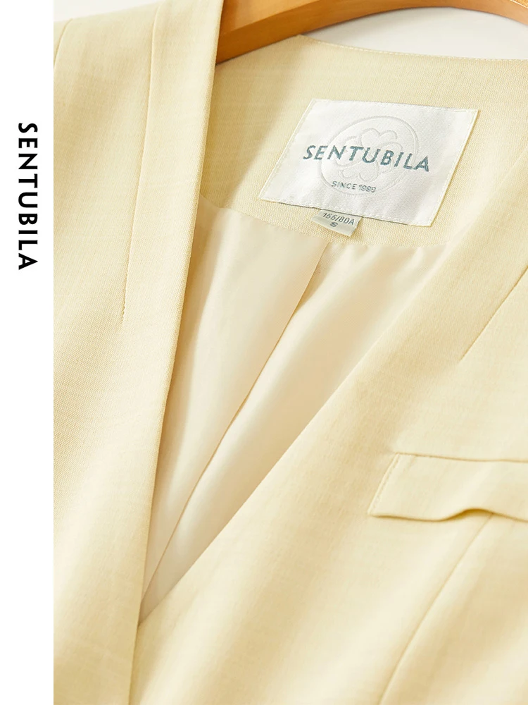 SENTUBILA Casual V-neck Cropped Blazer Coat Woman 2024 Spring Comfort Straight Elegant Suit Jacket Women's Outerwear 141X53363