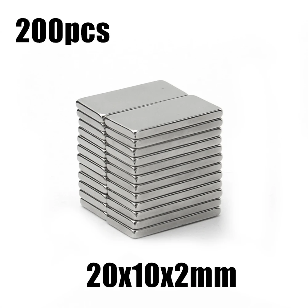 

200pcs 20x10x2mm Neodymium Magnet 20*10*2mm N35 NdFeB Block Super Powerful Strong Permanent Magnetic imanes Block