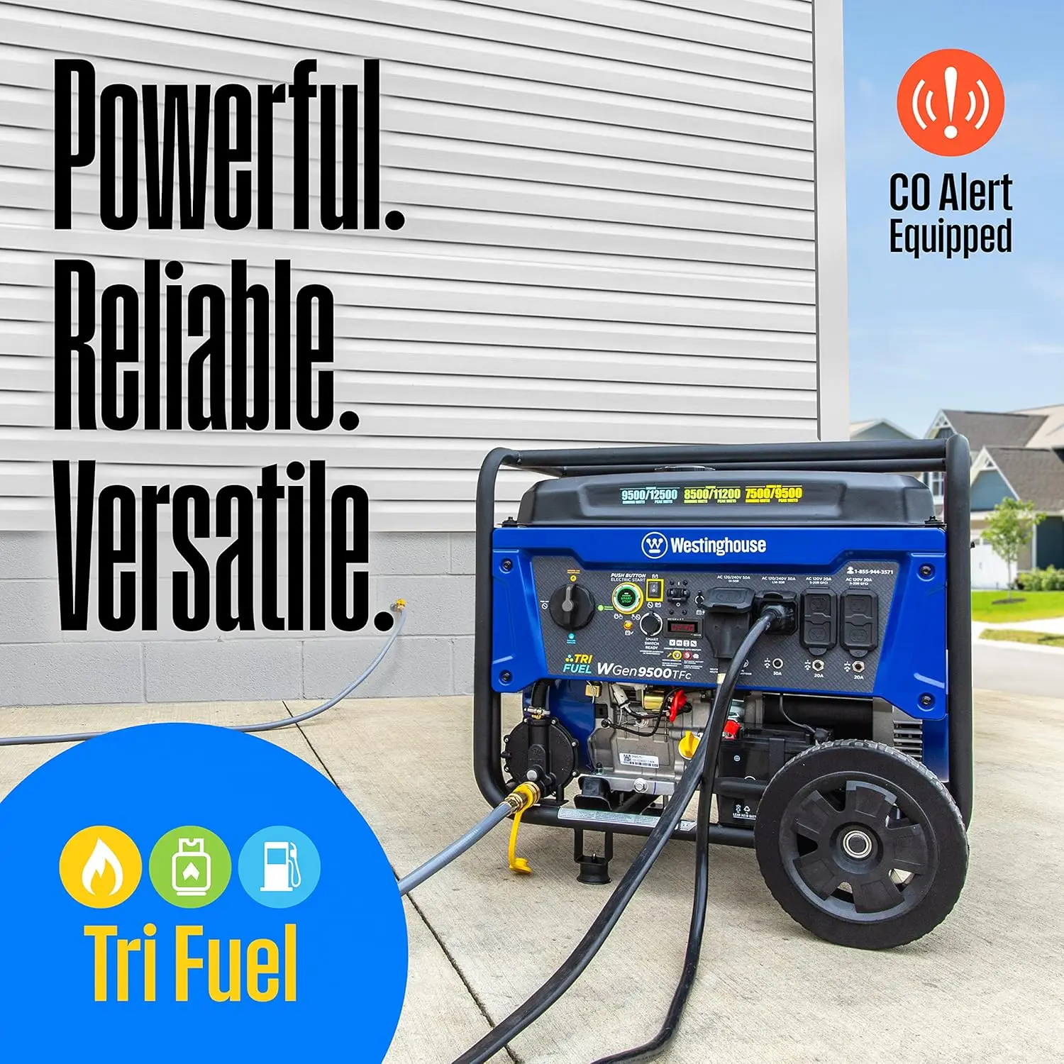 Description Picture 3 of itemOutdoor Power Equipment 12500 Peak Watt Tri-Fuel Home Backup Portable Generator Remote Electric Start Transfer Switch Ready