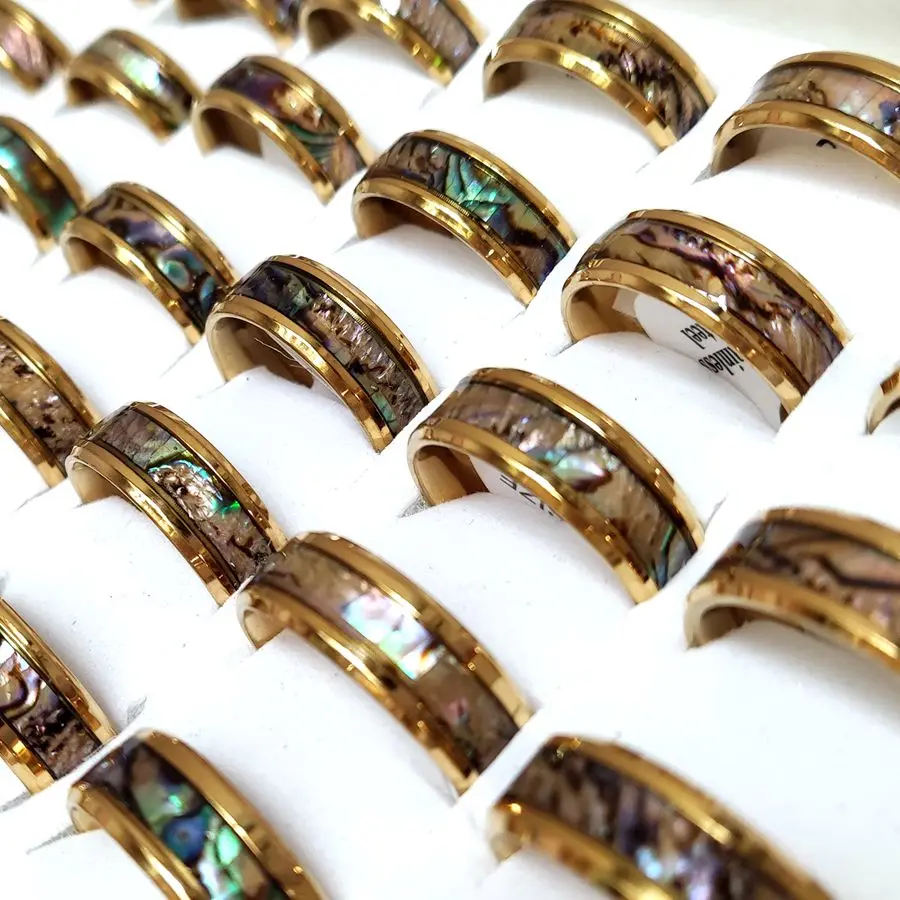 20pcs/lot Black Blue Quality Stainless Steel Bright Shell Band Ring Men Wedding Rings Women Party Jewelry 5