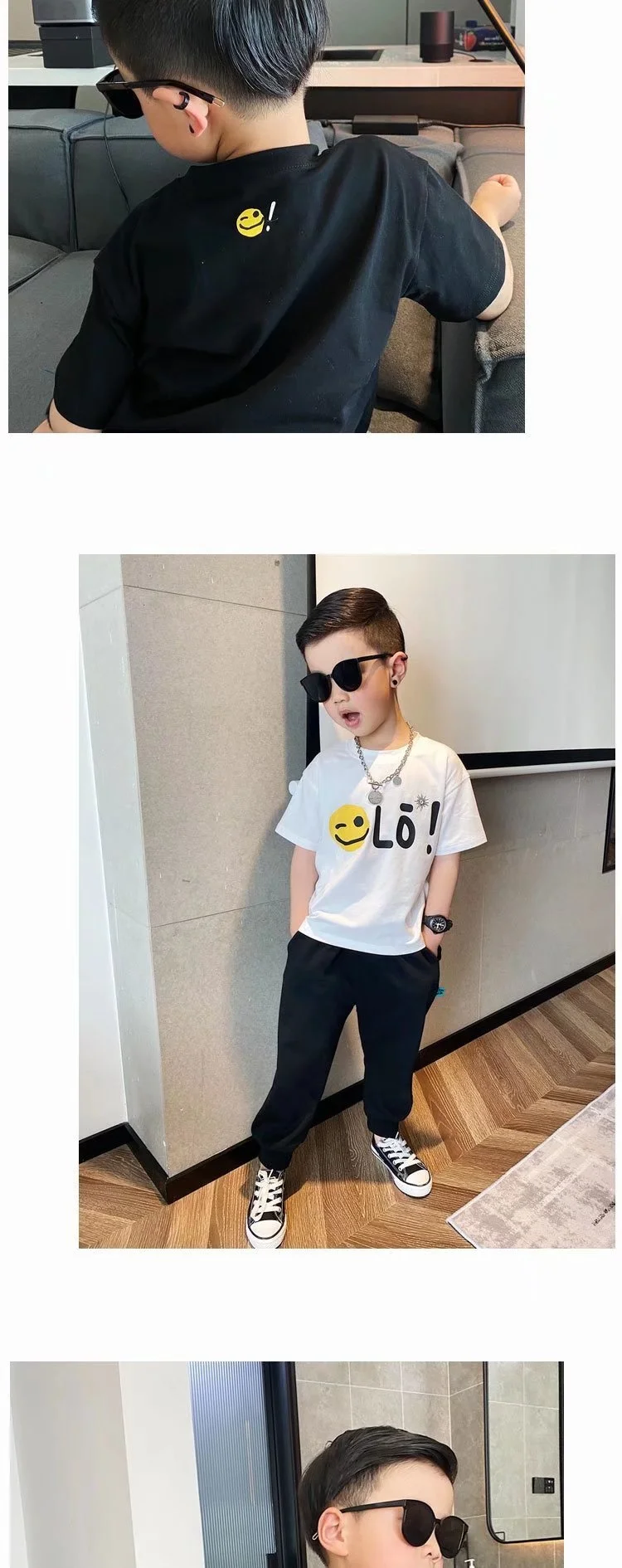 Children's Round Neck New Temperament Summer T-shirt Five-point Sleeve Simple Trend All-match Korean Style Children's Clothing Tops Boys Girls