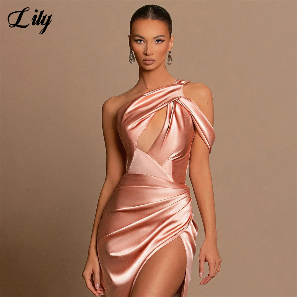 Lily Amazing Dusty Rose Evening Dress Cut Out Mermaid Prom Dress Floor Length One Shoulder Satin Formal Dress with Slit 프롬 드레스