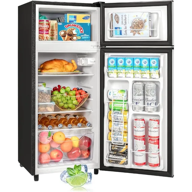 Double Door Refrigerator with Freezer, 4.5 Cu.Ft, Small Fridge with Freezer,7 Settings Temperature Adjustable(4.5 Cu.Ft, Silver) 1