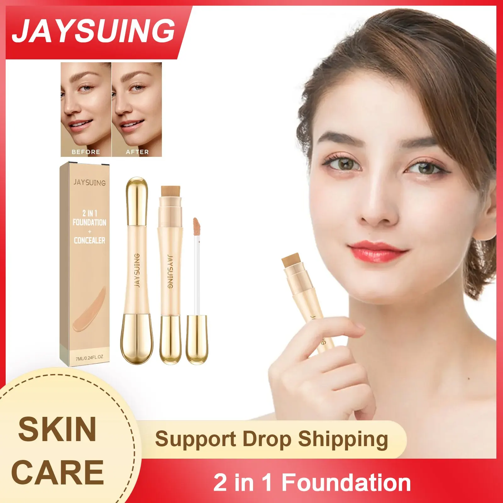 Double Head Concealer Cover Acne Spot Highlighter Brightening Dual Shadow Long Lasting Matte Cosmetic Invisible Pore Foundation