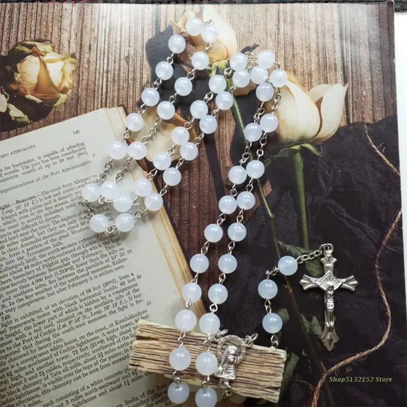 Acrylic White Luminous Rosary Necklace Christmas Party Baby Shower catholic rosary necklace