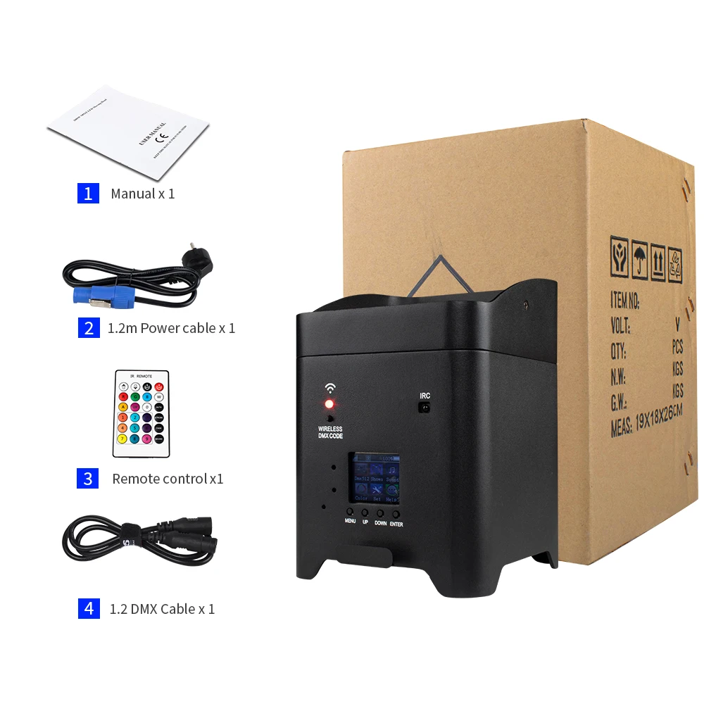 รูปสินค้า ไฟ LED พกพา 6x18W 6in1 RGBAW + UV พร้อมแบตเตอรี่ รีโมทไร้สาย และแอปพลิเคชัน