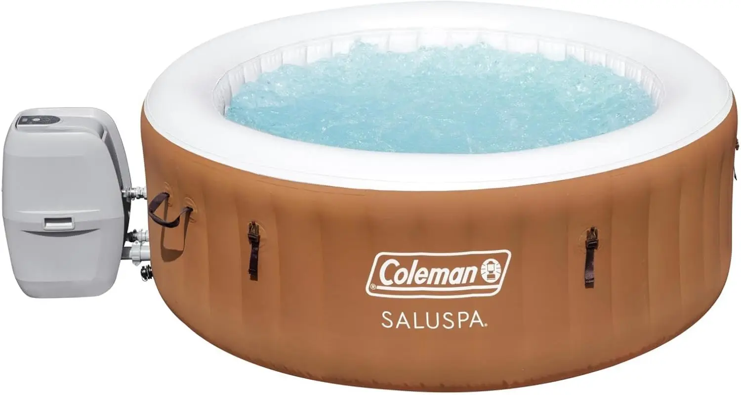 SaluSpa Ponderosa AirJet 2 to 4 Person Inflatable Hot Tub Round Portable Outdoor Spa with 120 Soothing Jets with Cover Orange