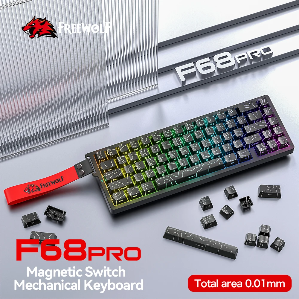 FREEWOLF F68PRO 8K RGB Mechanical Keyboard ,Magnetic Switch,0.01mm RT Accuracy,128K Scan Rate,Customs Gaming Keyboards