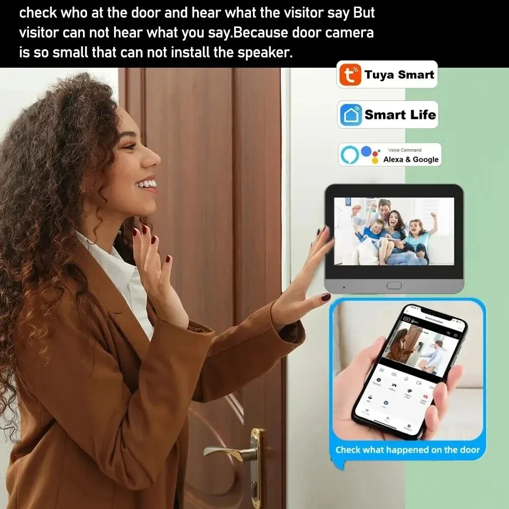 4.3 Inch Tuya Wide Angle Video Doorbell Camera One Way Intercom Motion Detection Wifi 5000mAh Battery