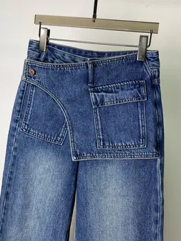 plus Size American Style Women's Jeans Vintage Washed High Waist Irregular Loose Wide Leg Trousers All-match Ladies Denim Pants 1