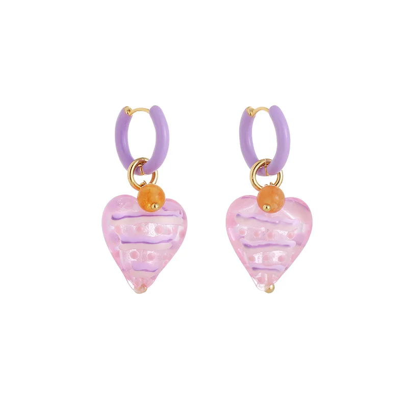 Cute sweet colorful girls summer love stars rabbits glass handmade Drip oil earrings for women
