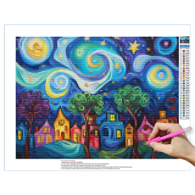 The Starry Night 5D Diamond Painting Kit Abstract Diamond Embroidery Full Mosaic Art Picture DIY Decorative Wall Stickers