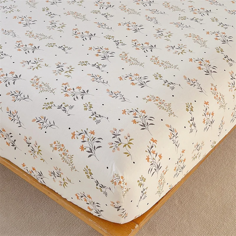 Floral Style Fitted Sheet Pure Cotton Bed Cover Skin-friendly Bed Sheets couvre lit Adults Kids Bed Linen (No Pillowcase) 3