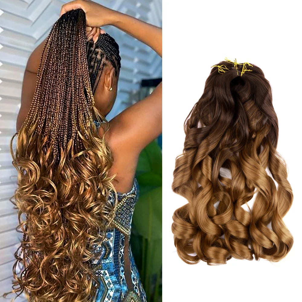 

Synthetic Loose Wave Spiral Extensions Braid Hair Curl Crochet Hair Ombre Pre Stretched Braiding Hair For Women French Curls