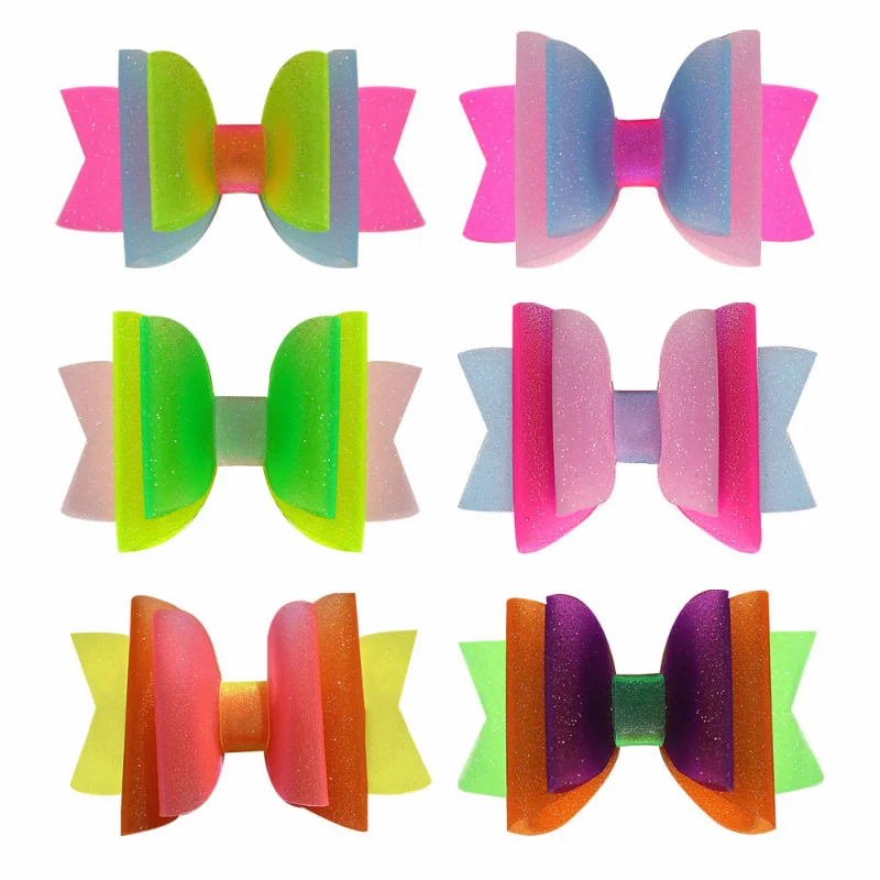 4" Waterproof Jelly Bows Hair Bows for Girls with Clips Glitter Knot Pool Swim Bows Solid Hairpins Fashion Kids Headwear images - 6