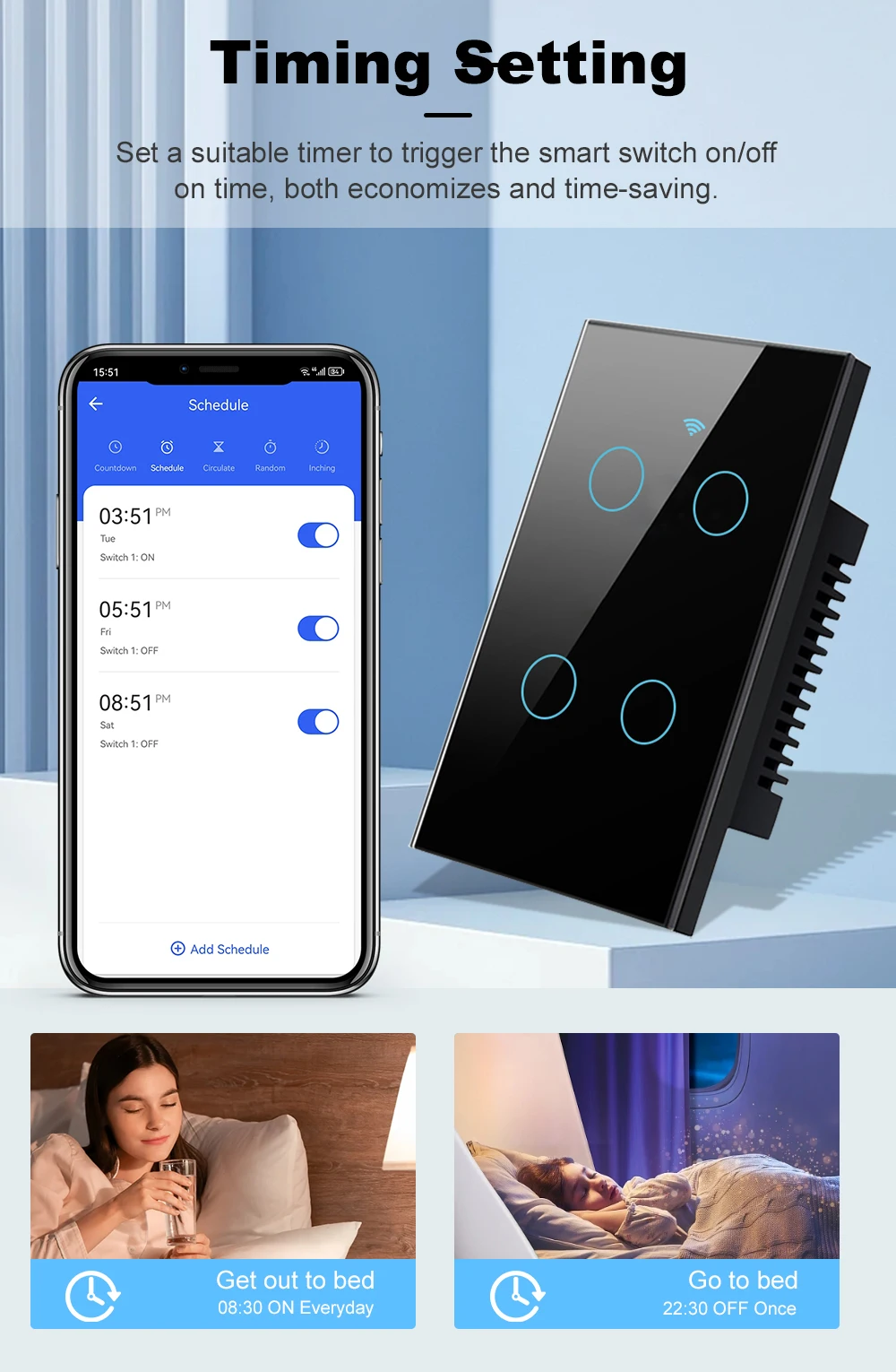 Tuya Wifi US Smart Switch Wire/No Neutral Wire 1/2/3/4Gang Mobile Phone Remote Voice Control Timing Google Assistant Alexa Voice