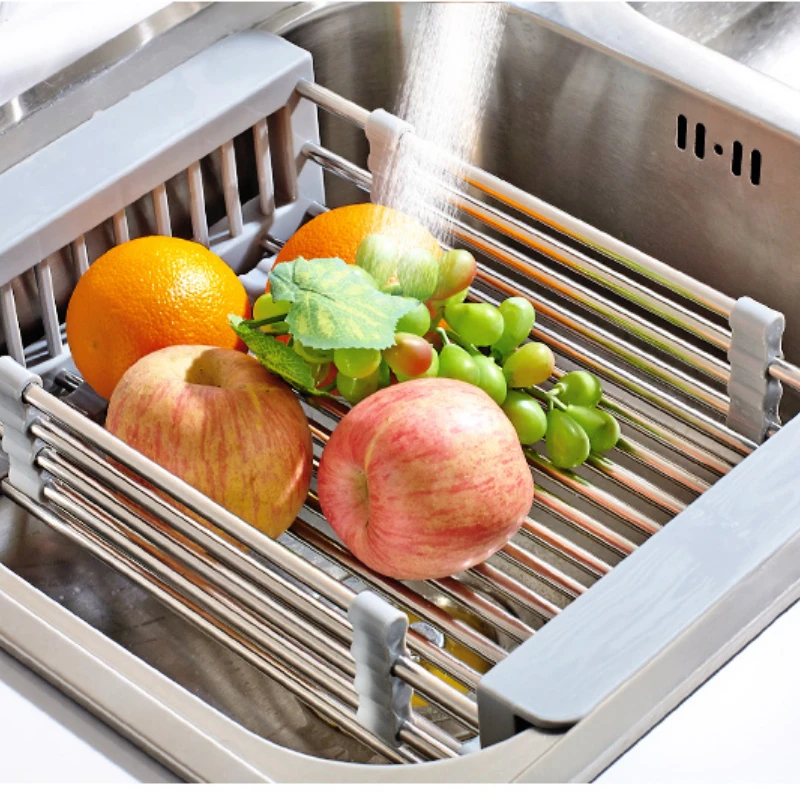 Évier de cuisine étagère panier rétractable ménage fruits et légumes lavage  