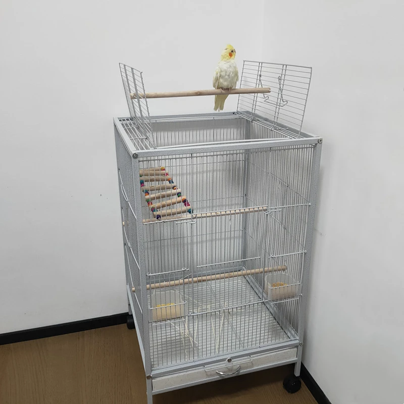 Metal Bird Cage Open Top Standing Parrot Cage with Rolling Stand Conure