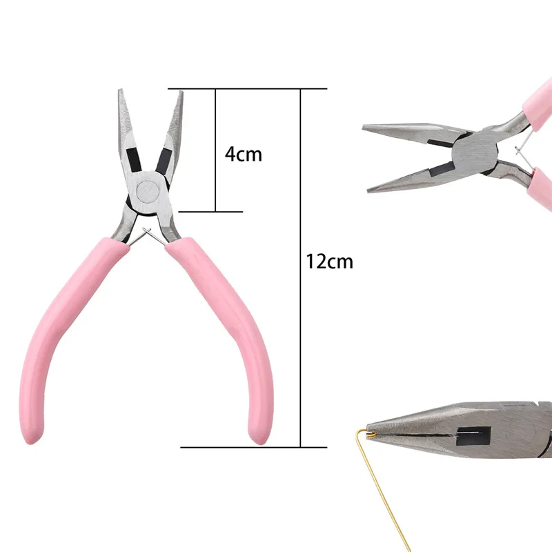 Universal Pliers Pink Handle Nickel Iron Single Section Round Concave Handmade Jewellery Hardware Making Tool Sharp Nose Diagonal Portable