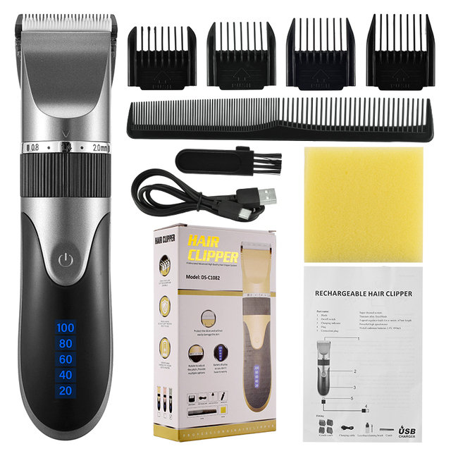 Hair Clipper Men's Barber Beard Trimmer Rechargeable Hair Cutting Machine Ceramic Blade Low Noise Adult Kid Haircut
