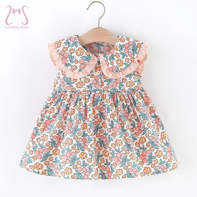 Sweet Toddler Baby Girls Sleeveless Floral Dress Summer Cute Navy Collar Thin Section Children Clothes 0 To 3 Years Kids Costume 1