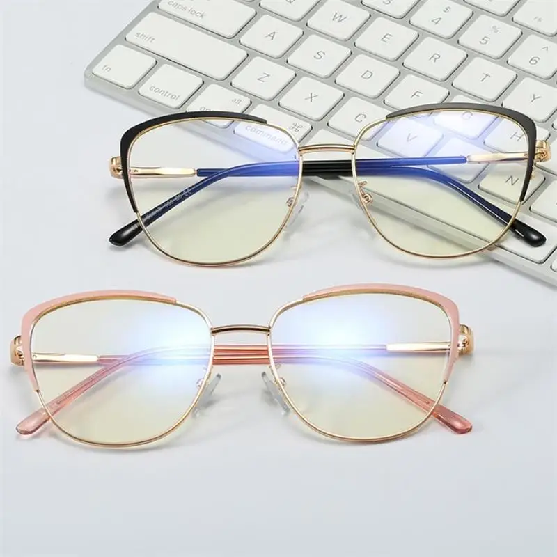 Fashion Cat Eye Anti Blue Light Reading Glasses Women Luxury Designer Metal Eyeglasses Anti Glare Presbyopic Computer Eyewear +2 3