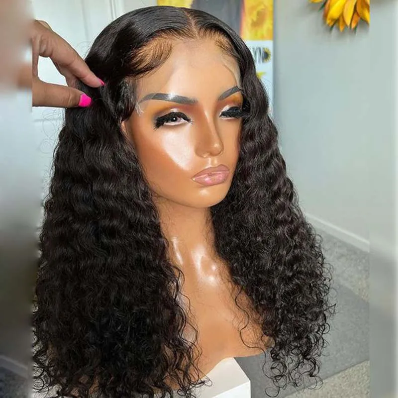 

Soft Natural Black 26inch Long PrePlucked Glueless 180%Density Kinky Curly Lace Front Wigs For Women Babyhair Daily