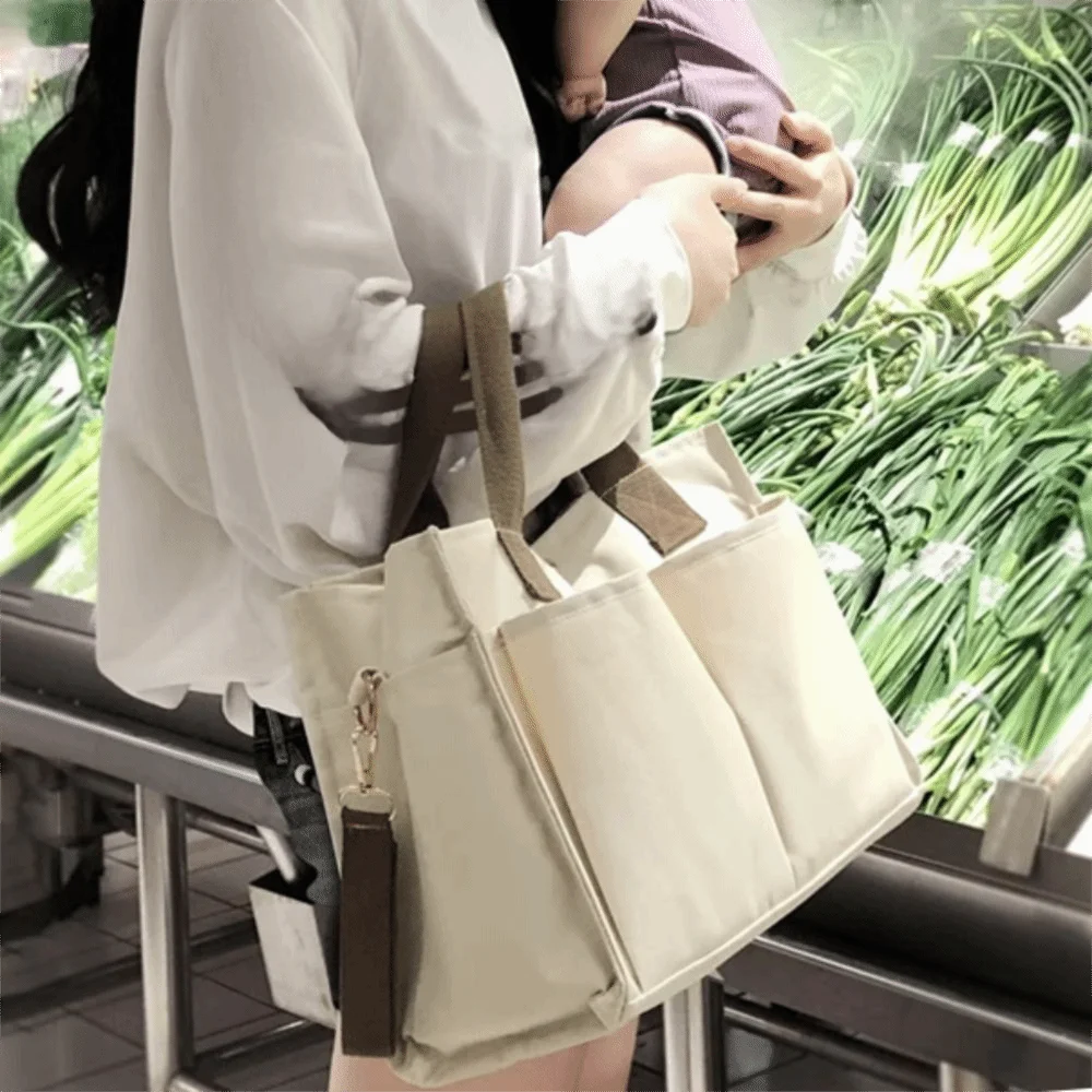 Multi-functional Korean Style Mommy Bag Large Capacity Multi-compartment Diaper Bag Casual Canvas Going Out Messenger Bag Women