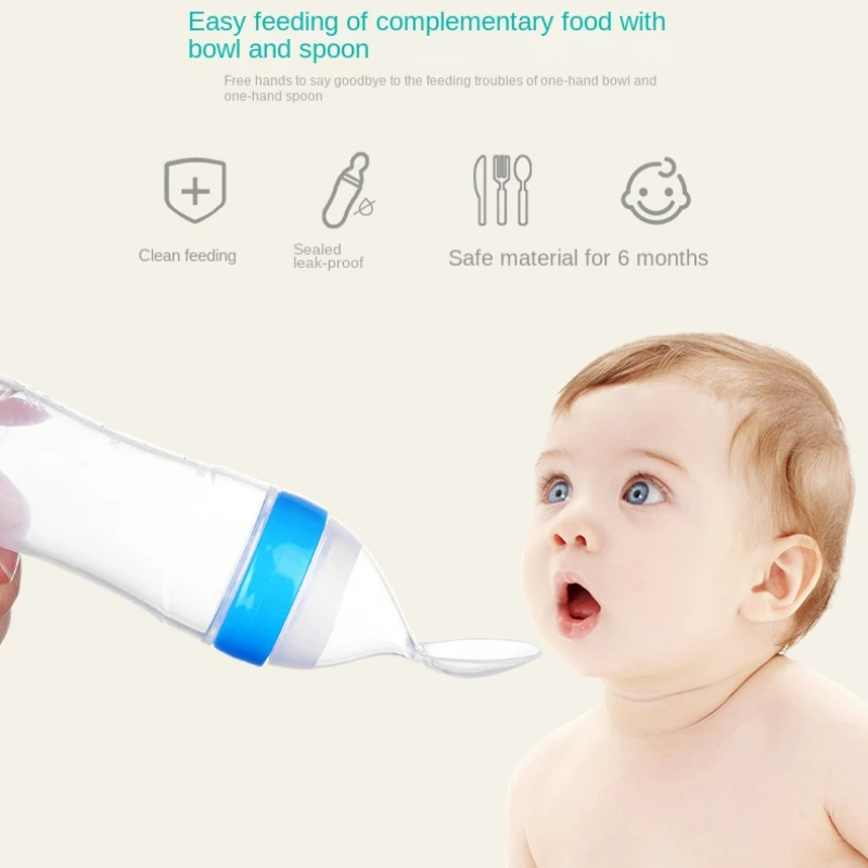 Silicone Feeding Spoon Learning Spoons Baby Cutlery Squeezing Feeding Bottle Spoon