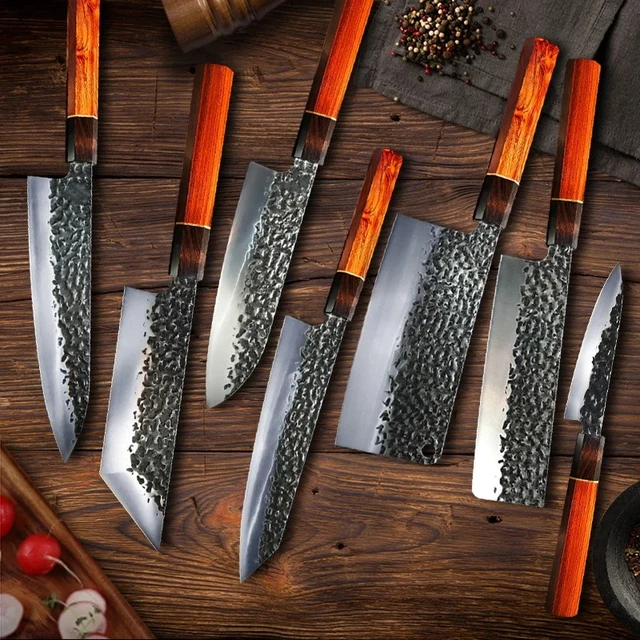 Couteau japonais de Chef professionnel 90Cr18MoV, marteau Santoku, couteau  à saumon pour fileter le poisson, couteau Kiritsuke brut - AliExpress