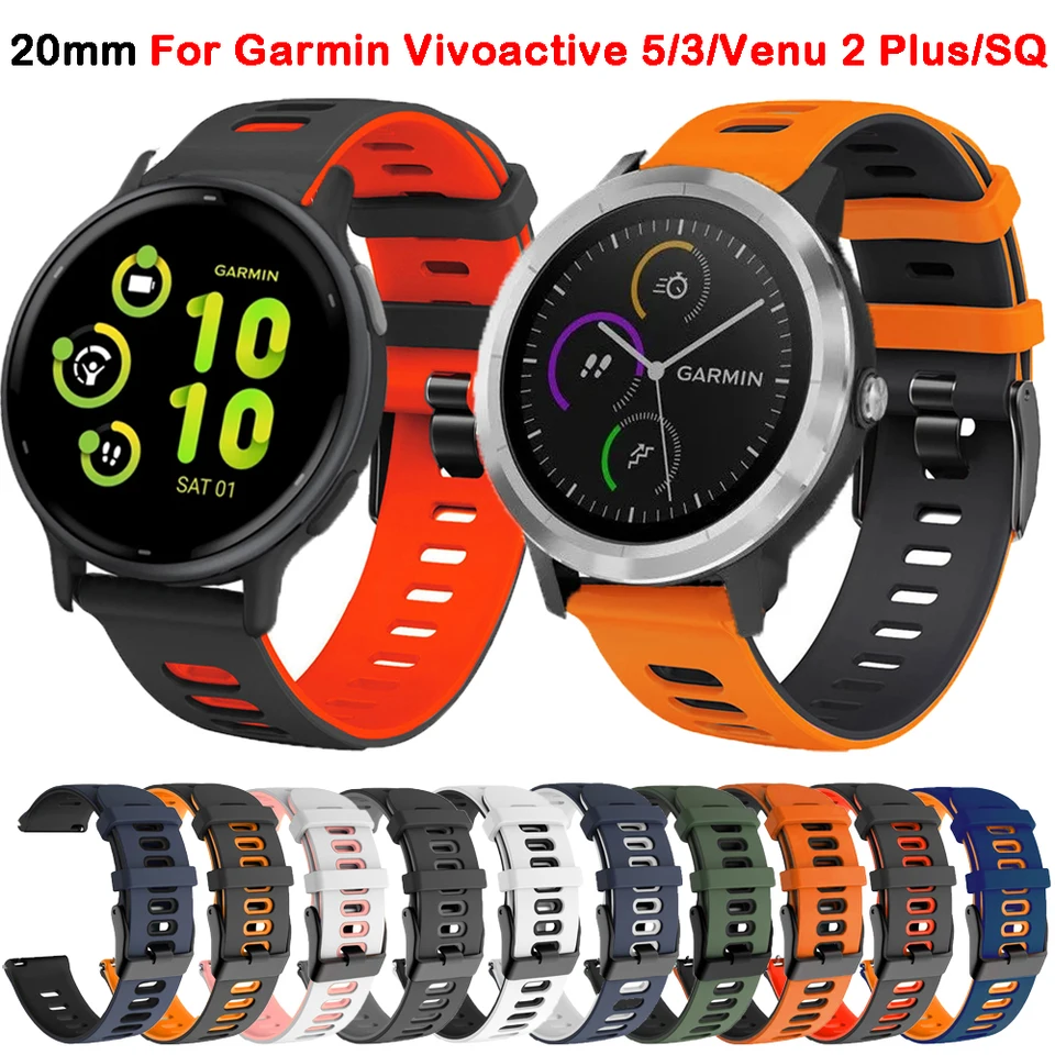 Per Coros Pace 2 / Garin Vivoactive 5 / GarinActive 5 / Venu Sq 2 Dual Color Watch Strap 20 Cinturino In Silicone - Foto 6