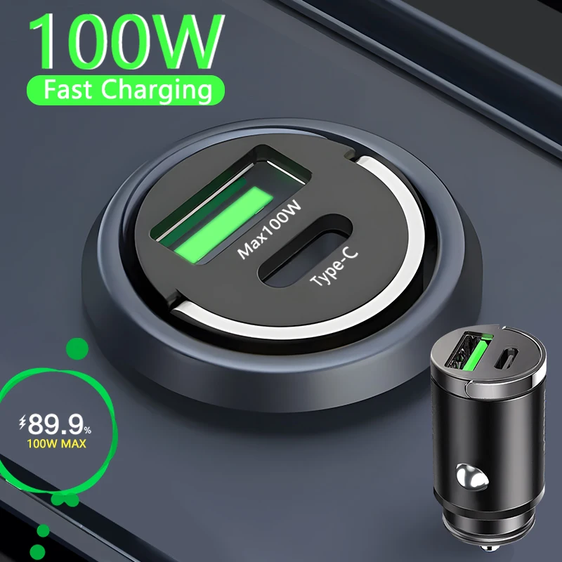 Caricatore rapido da auto con doppia porta USB-C e USB-A