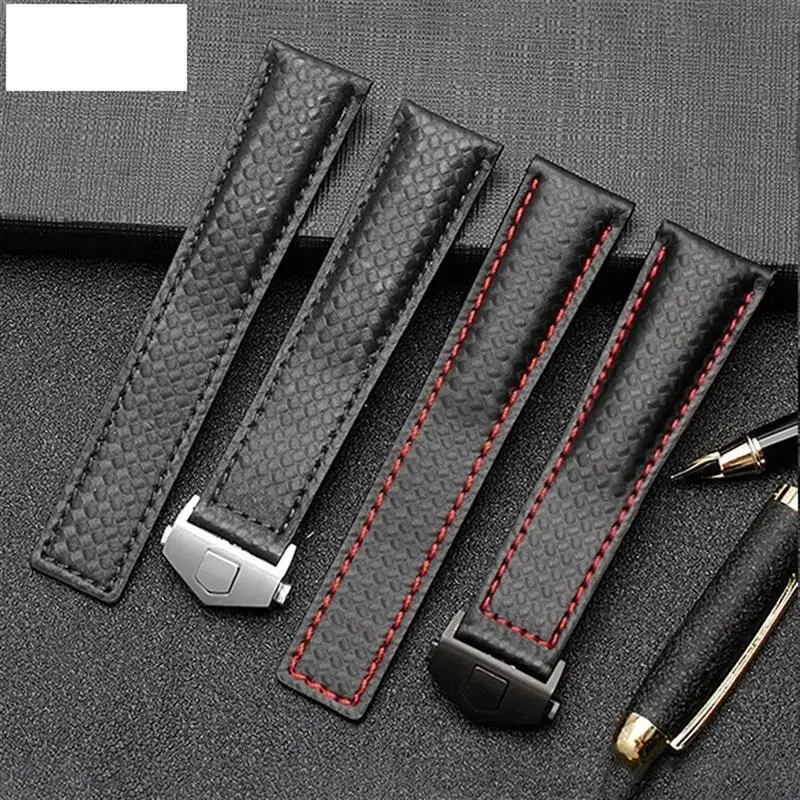 SCHIK Carbon fiber pattern Genuine Leather Strap 20mm 22m For TAG HEUER MONACO Series watchband wristwatches band leather watch
