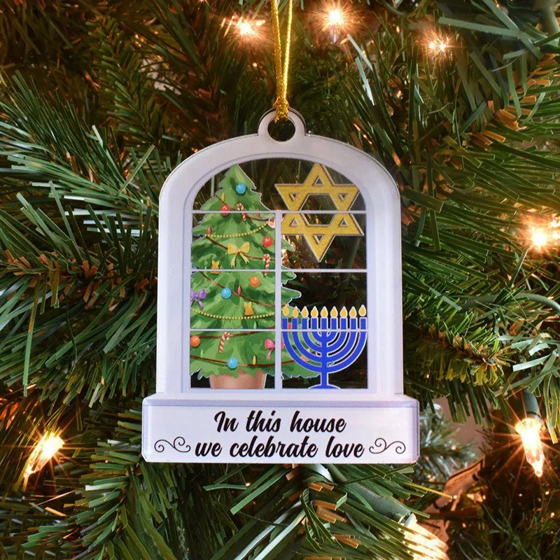 

1 Piece Personalized Hanukkah Ornament As Shown Acrylic For Tree, In This House We Celebrate Love Menorah Ornament